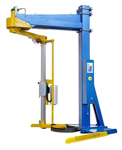Rotating arm wrapping machines